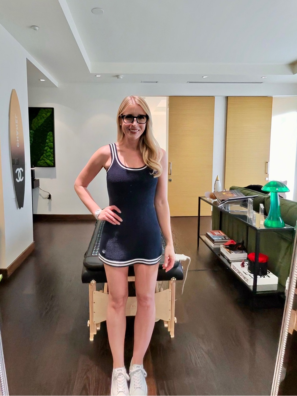 ALO Yoga Navy Ribbed Tank Mini Dress with matching cropped zip up